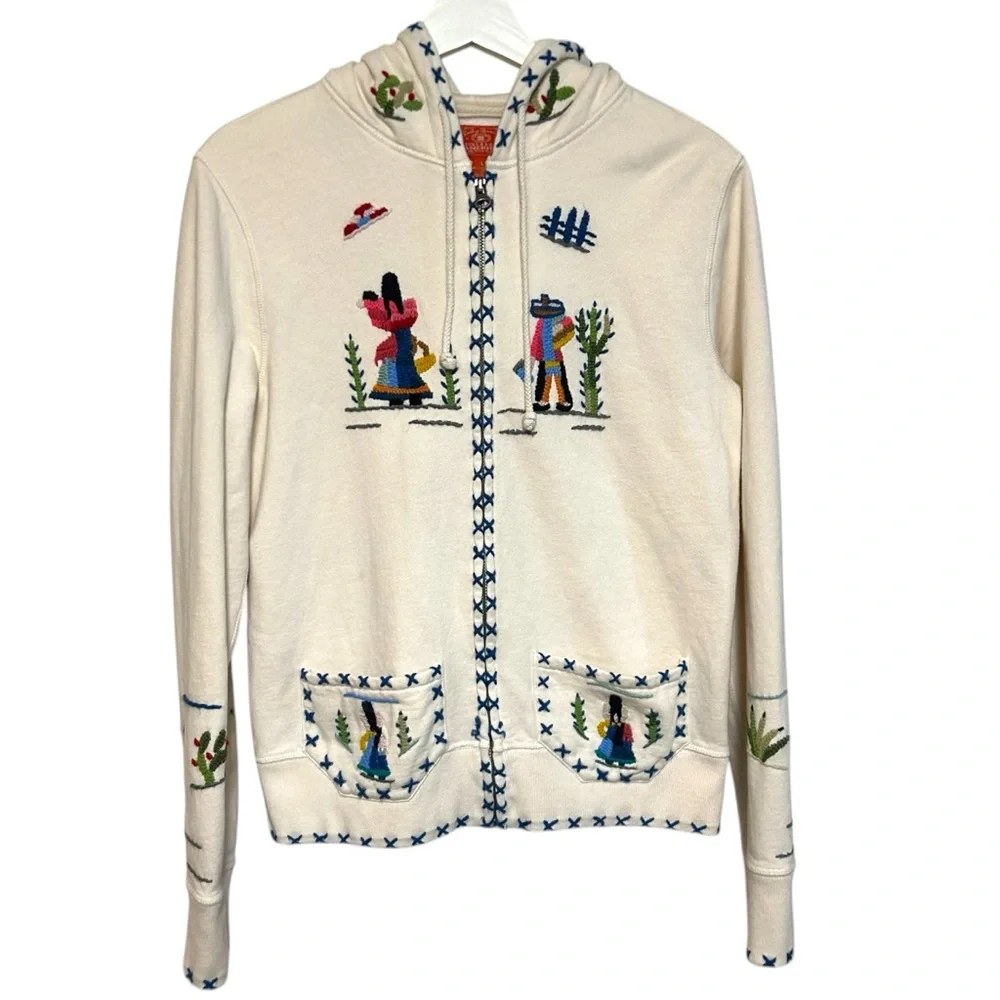 Lucky brand L sweatshirt zip up hoodie embroidery Mexican scene boho Y2K vintage